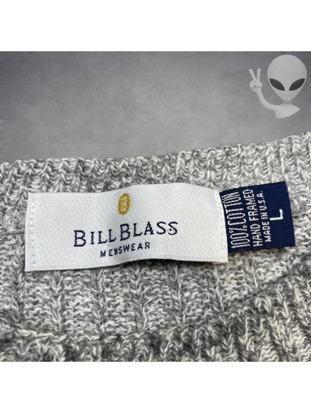 Vintage Bill Blass Hand Framed Sweater Large Gray Knit 80s USA Grandpa Retro - Picture 3 of 5